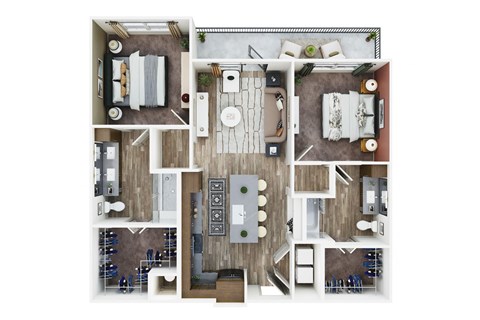 Floor plan for 2 beds, 2 baths, 1103 sqft